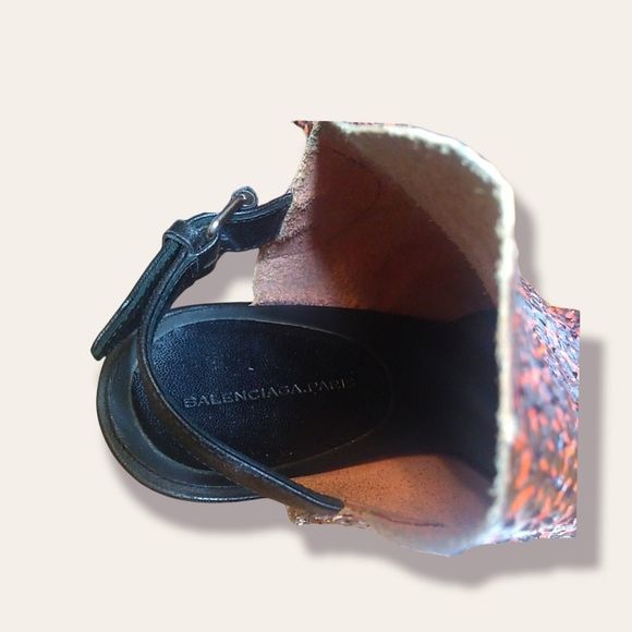 Balenciaga Red Snakeskin Slingback Heeled Sandals - Picture 6 of 10